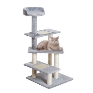PawHut Cat Tree Activity Center Kitten Climbing Tower Grey Scratching Post Plush Perch