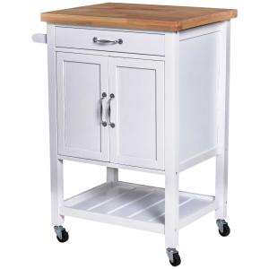 HOMCOM Kitchen Storage Trolley Cart Rolling Wheels Shelves Cupboard Towel Rail W/ Drawer