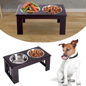 Pawhut Stainless Steel Pet Feeder , 58.4Lx30.5Wx25.4H cm-Brown