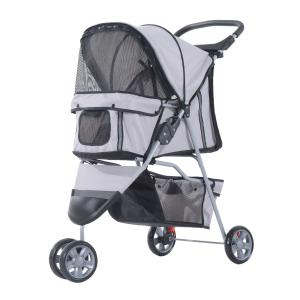 PawHut Dogs Oxford Cloth Three Wheel Pram Grey - Suitable for Small Pets