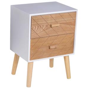 HOMCOM Nordic Style 2 Drawers Side Cabinet Wooden Bedside Table Storage Chest Organiser