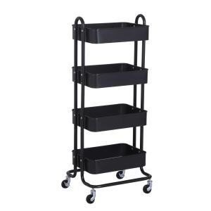 HOMCOM 4-Tier Rolling Storage Utility Serving Cart, 46.5Lx40.5Wx114Hcm-Black