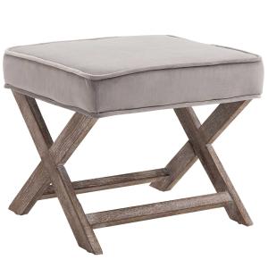 HOMCOM Vintage Footstool Padded Seat X Shape Chair Velvet Cover Shabby Footrest Grey