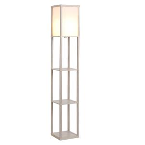 HOMCOM MDF 3-Tier Shelves Floor Lamp Oak/White