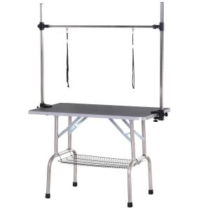 PawHut Dogs Adjustable Height Rubber Top Grooming Table Black