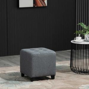 HOMCOM Tufted Ottoman Linen-Touch Fabric Upholstered Footstool Footrest Coffee Table
