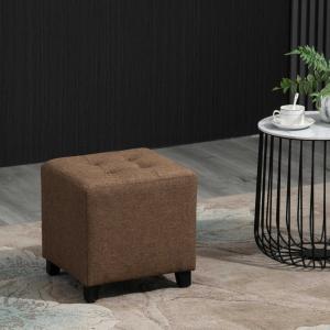 HOMCOM Tufted Ottoman Linen-Touch Fabric Upholstered Footstool Footrest Coffee Table