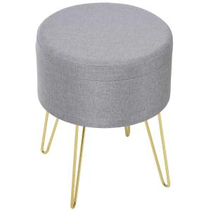 HOMCOM Polyester Upholstered Round Ottoman Footstool Grey/Gold