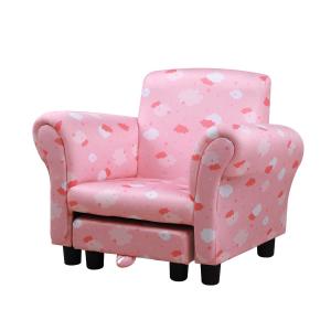 HOMCOM Kids Armchairs Children Sofa with Foot Stool Kids Sofa Durable Polyester Upholstered Cute Cloud Star Pattern Armchair W/Footrest - Pink