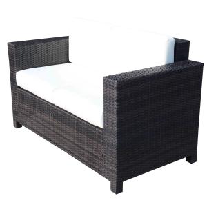 Outsunny 2 Seater Rattan Sofa Outdoor Garden Wicker Weave Furniture 2-Seater Double Couch Loveseat Wicker Brown Patio