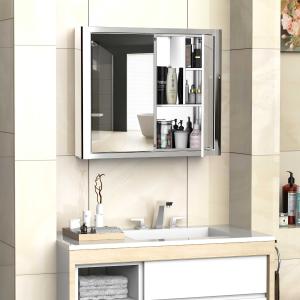 kleankin Bathroom Mirror Cabinet Wall Mount Storage Cupboard W/ Double Door and Shelf