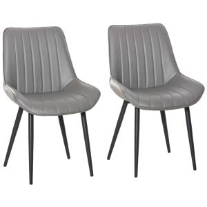 HOMCOM Mid Century Dining Chairs Set of 2 PU Leather Side Chairs Seat Metal Legs