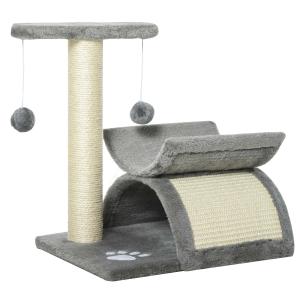 PawHut kattenboom speelboom met bal kattenkrabpaal krabboom katten lichtgrijs