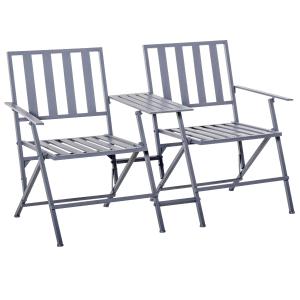 Outsunny Dubbele fauteuil met tafel tuinstoel inklapbaar staal 141 x 60 x 87 grijs