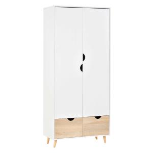 HOMCOM Kledingkast garderobekast met stang schuiflade wit + naturel
