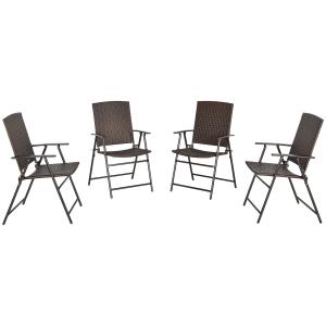 4-delig Poly rotan stoelen opvouwbare tuinstoel met rugleuning buiten staal