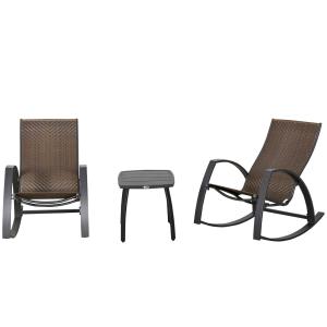 Outsunny Rotan schommelstoel bistroset 3-delig aluminium UV-bescherming terras bruin
