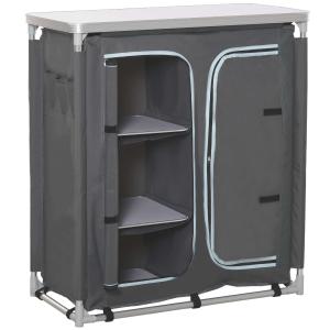 Outsunny Campingkast inklapbaar keukenbox draagbaar met 3 planken 1 kast grijs