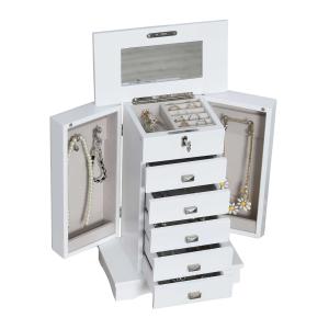 HOMCOM sieradenbox sieradenkastje wit met schuiflades spiegel wit