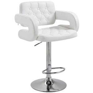 HOMCOM PU Leather Bar Stool W/Chrome Metal Base-White