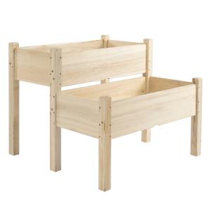 Outsunny 2-Piece Solid Fir Wood Plant Raised Bed Garden Step Planter Stand