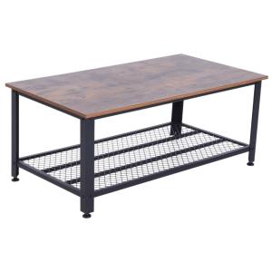 HOMCOM 2-Tier Wooden Coffee Table Retro Industrial Style Side Desk Living Room Shelf