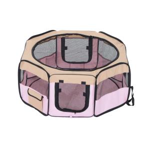 Pawhut Fabric Folding Pet Play Pen 8 Panels Octagon Shape Portable 37x37cm-Pink