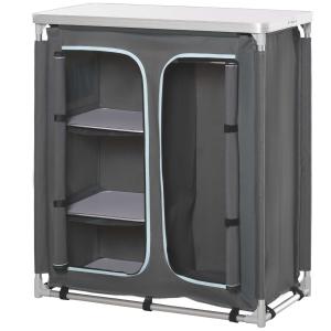 Outsunny Travel Camping Outdoor Kitchen Cupboard Table Storage Organiser with 3 Shelf