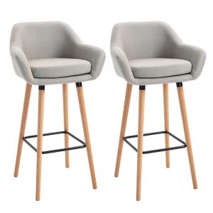 HOMCOM Linen Upholstered Set Of 2 Home Bar Stools Beige