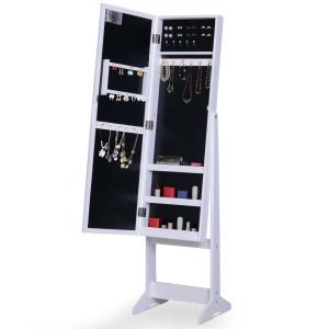 HOMCOM Free Standing LED Mirrored Jewelry Cabinet Armoire Floor Organiser w/ Lock