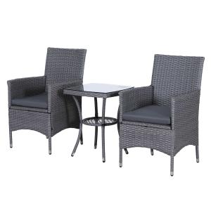 Outsunny 3pc Rattan Coffee Set-Grey
