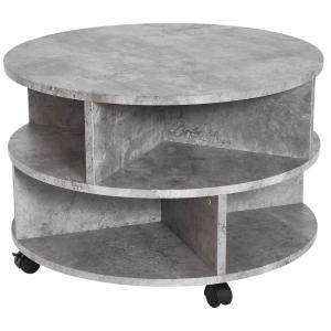 HOMCOM 2 Tier Round Side End Coffee Table Sector Divider Shelves Lamp Desk Storage Wheels