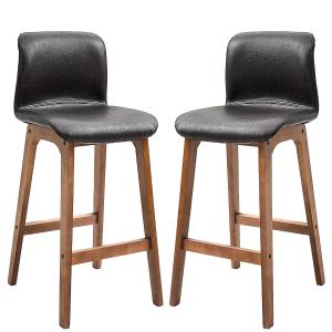 HOMCOM PU Leather Set of 2 Bar Stools w/ Footrest Black/Brown