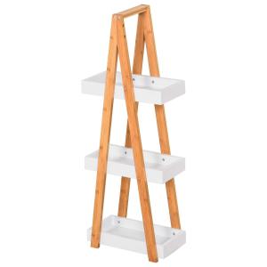 Kleankin badkamermeubel met 3 niveaus trapvormige stelling badkamer bamboe wit