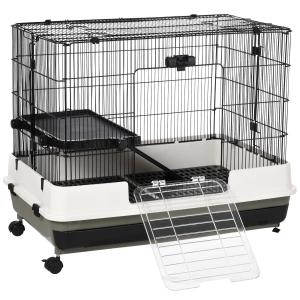 PawHut Small Animal Steel Wire Cage w/ Waste Tray Black