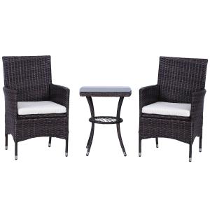 Outsunny 2 Seat Twin Rattan Bistro Chair and Table Set Brown