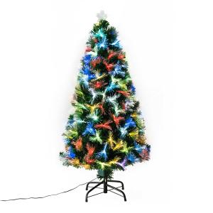 HOMCOM Kerstboom 1,2 m Kerstboom 130 takken, metalen voet, veelkleurige lichteffecten