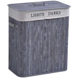 HOMCOM Bamboo Duo-Compartment Laundry Basket Grey