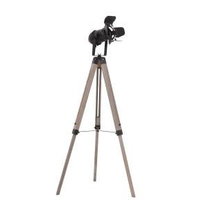 HOMCOM Pine Wood Camera Tripod Floor Lamp Black