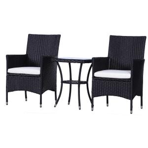 Outsunny 2 Seat Twin Rattan Bistro Chair and Table Set Black