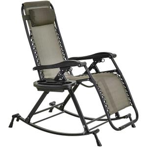 Outsunny Folding Recliner Chair Outdoor Lounge Rocker Zero-Gravity Seat w/ Headrest Gray
