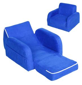 HOMCOM Kids Armchairs Children Sofa Kids Sofa Durable Flannel Upholstered 2-in-1 Armchair Lounger Anti-Slip Foot Padding- Blue