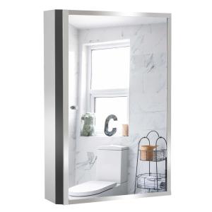 HOMCOM 60L×40W×13T cm Stainless Steel Wall Mirror Cabinet-Silver