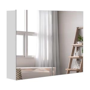 HOMCOM Wall Cabinet Mirror Bathroom Double Door Modern Lights Storage Lamp