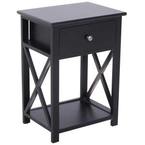HOMCOM MDF 2-Tier Side Table w/ Drawer Black