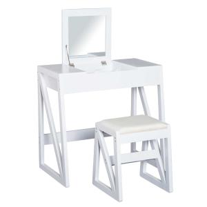 HOMCOM Dressing Table with Cushioned Stool and Flip-up Mirror-White