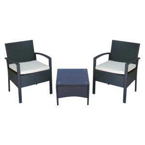 Outsunny 3 Pieces Rattan Bistro Set, Steel-Black