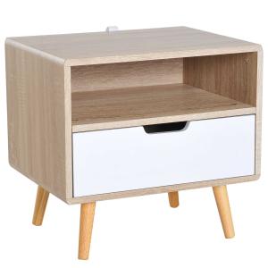 HOMCOM End Side Table, 50Wx40Dx50H cm-Natural Wood Colour