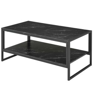 HOMCOM Faux Marble Steel Frame Coffee Table Black