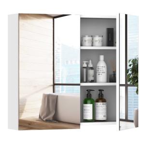 HOMCOM Wall Mount Mirror Cabinet Storage Bathroom Cupboard w/ Double Door and Shelves